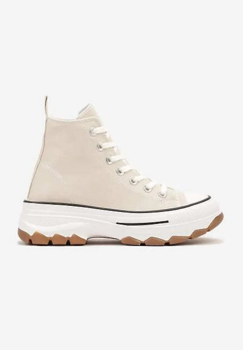 Ciemnobeżowe Casualowe Trampki za Kostkę na Grubej Platformie Tiaelina