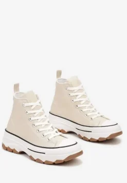 Ciemnobeżowe Casualowe Trampki za Kostkę na Grubej Platformie Tiaelina