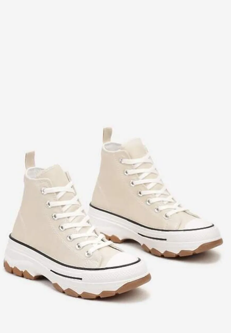 Ciemnobeżowe Casualowe Trampki za Kostkę na Grubej Platformie Tiaelina