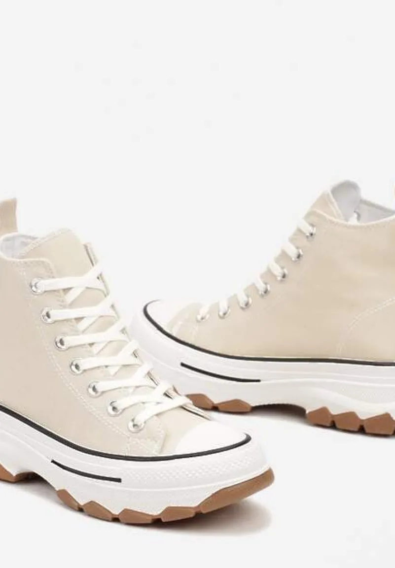 Ciemnobeżowe Casualowe Trampki za Kostkę na Grubej Platformie Tiaelina