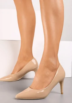 Ciemnobeżowe Czółenka na Szpilce w Klasycznym Stylu Naolita