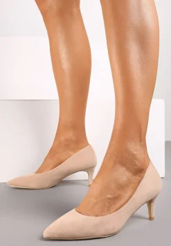 Ciemnobeżowe Czółenka na Szpilce w Klasycznym Stylu Savora