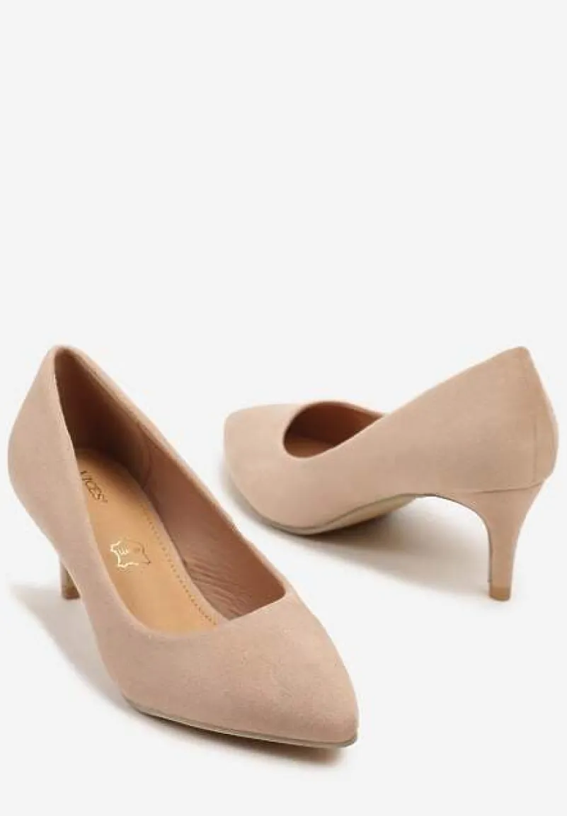 Ciemnobeżowe Czółenka na Szpilce w Klasycznym Stylu Savora