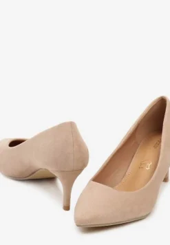 Ciemnobeżowe Czółenka na Szpilce w Klasycznym Stylu Savora