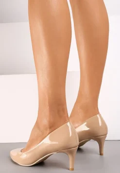 Ciemnobeżowe Czółenka na Szpilce ze Skórzaną Wkładką Caronella