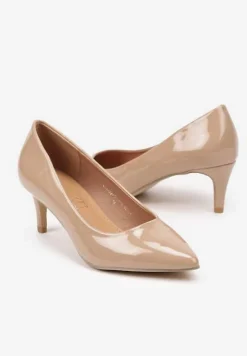 Ciemnobeżowe Czółenka na Szpilce ze Skórzaną Wkładką Caronella