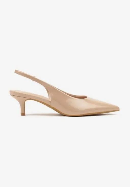 Ciemnobeżowe Czółenka Slingback Vices z Lakierowanym Połyskiem na Kaczuszce Sonwena