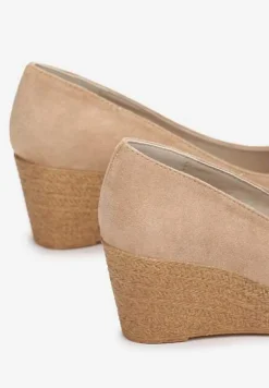 Ciemnobeżowe Czółenka Vices na Plecionym Koturnie ze Skórzaną Wkładką Ebersa