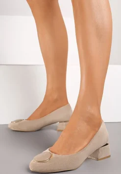 Ciemnobeżowe Czółenka Vices z Wkładką z Naturalnej Skóry i Metalowymi Akcentami Jorinna