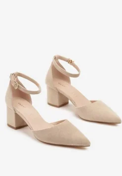 Ciemnobeżowe Czółenka Vices na Słupku z Wkładką ze Skóry Naturalnej Seathra