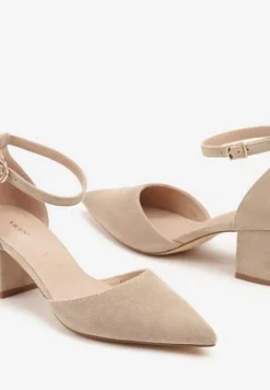 Ciemnobeżowe Czółenka Vices na Słupku z Wkładką ze Skóry Naturalnej Seathra