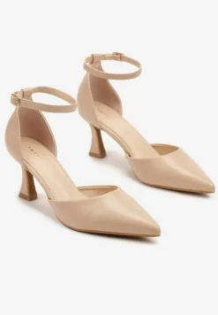 Ciemnobeżowe Czółenka Vices na Klepsydrze z Noskiem w Szpic i Klamerką Nusithia