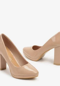 Ciemnobeżowe Czółenka Vices na Obcasie z Wkładką ze Skóry Naturalnej Ravandira