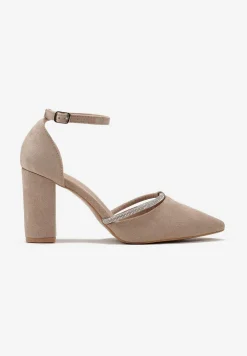 Ciemnobeżowe Czółenka ze Sprzączką wokół Kostki na Słupku z Ekozamszu Nelirase