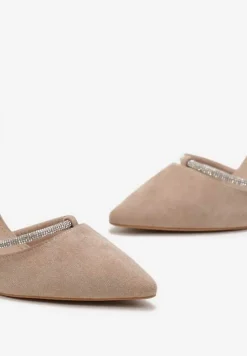 Ciemnobeżowe Czółenka ze Sprzączką wokół Kostki na Słupku z Ekozamszu Nelirase