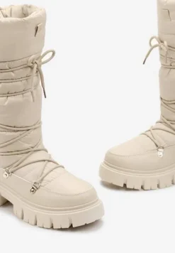 Ciemnobeżowe Długie Śniegowce ze Ściągaczem i Pikowaną Cholewką Cossot