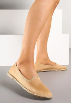 Ciemnobeżowe Espadryle Balerinki z Przeszyciami Firalissea