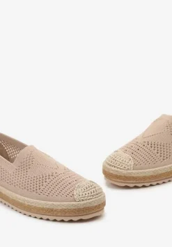 Ciemnobeżowe Espadryle na Plecionej Podeszwie z Ażurową Cholewką Uraian