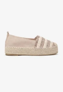 Ciemnobeżowe Espadryle na Platformie Ozdobione Plecionką w Stylu Boho Lelisse