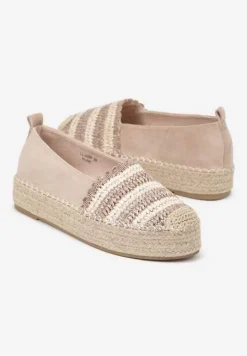 Ciemnobeżowe Espadryle na Platformie Ozdobione Plecionką w Stylu Boho Lelisse