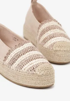Ciemnobeżowe Espadryle na Platformie Ozdobione Plecionką w Stylu Boho Lelisse