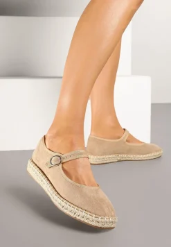 Ciemnobeżowe Espadryle z Ekozamszu Zapinane na Pasek z Klamerką Deolisse