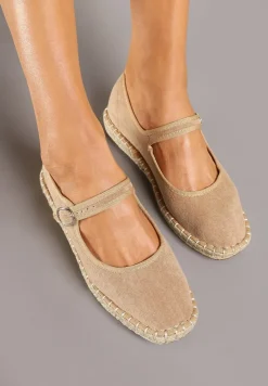 Ciemnobeżowe Espadryle z Ekozamszu Zapinane na Pasek z Klamerką Deolisse