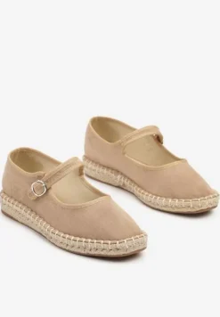 Ciemnobeżowe Espadryle z Ekozamszu Zapinane na Pasek z Klamerką Deolisse