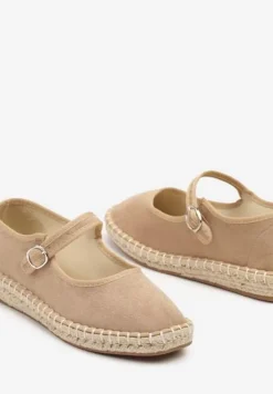 Ciemnobeżowe Espadryle z Ekozamszu Zapinane na Pasek z Klamerką Deolisse