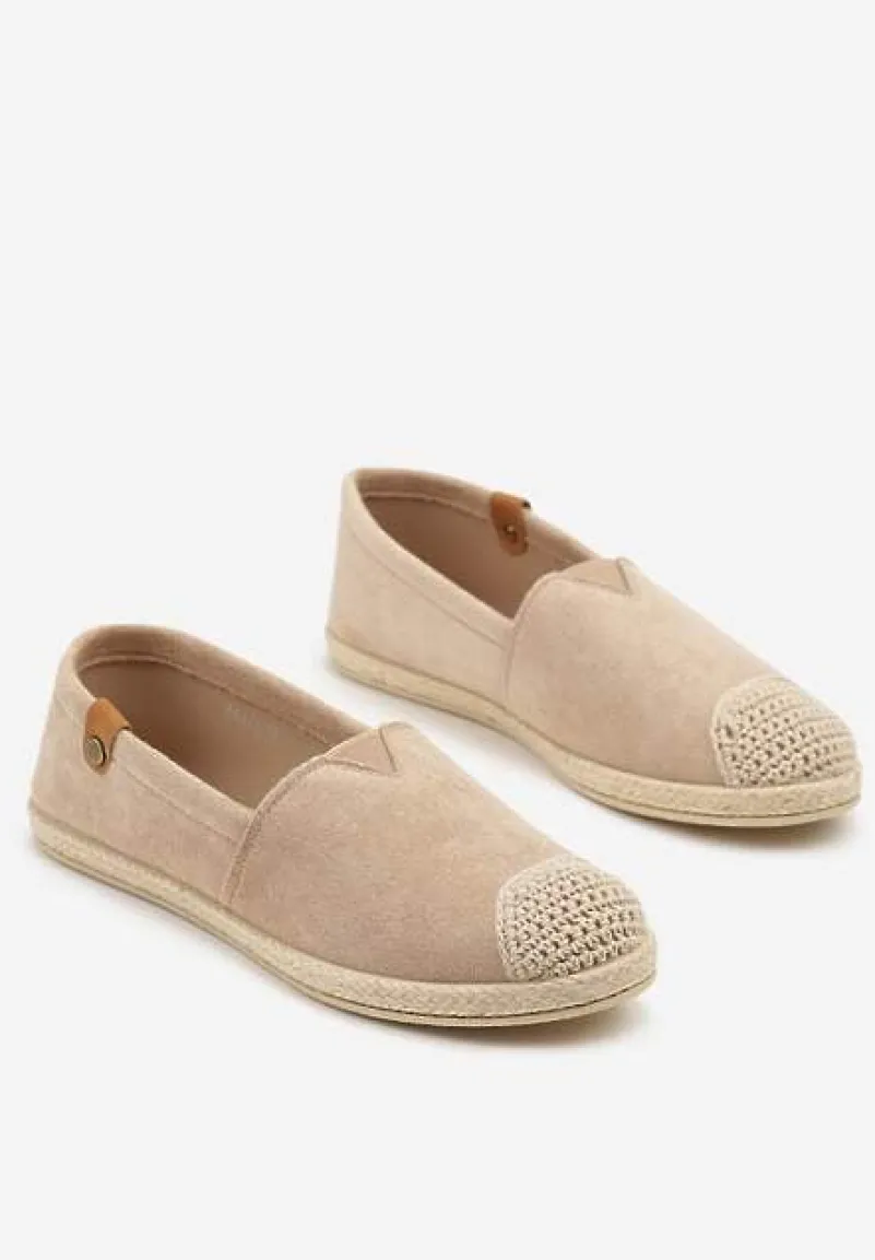 Ciemnobeżowe Espadryle z Elastyczną Wstawką Zdobione Plecionką Kinellis