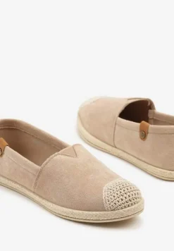 Ciemnobeżowe Espadryle z Elastyczną Wstawką Zdobione Plecionką Kinellis