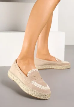 Ciemnobeżowe Espadryle z Haftem na Podeszwie z Plecionki Taslexia