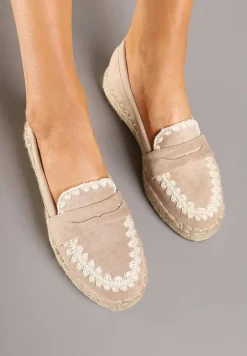 Ciemnobeżowe Espadryle z Haftem na Podeszwie z Plecionki Taslexia