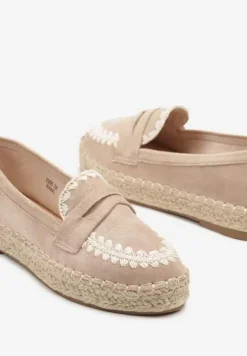 Ciemnobeżowe Espadryle z Haftem na Podeszwie z Plecionki Taslexia