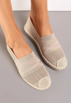 Ciemnobeżowe Espadryle z Plecioną Cholewką przed Kostkę Mokosa