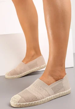 Ciemnobeżowe Espadryle z Plecioną Cholewką przed Kostkę Mokosa