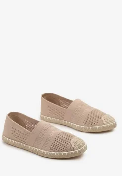Ciemnobeżowe Espadryle z Plecioną Cholewką przed Kostkę Mokosa
