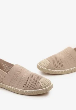 Ciemnobeżowe Espadryle z Plecioną Cholewką przed Kostkę Mokosa