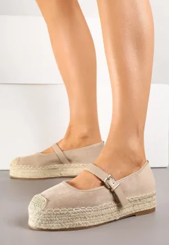 Ciemnobeżowe Espadryle z Plecionką i Paskiem Fevolise