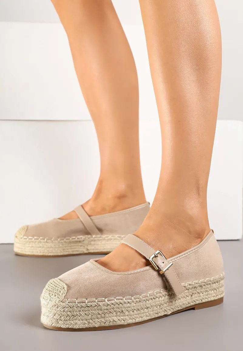 Ciemnobeżowe Espadryle z Plecionką i Paskiem Fevolise