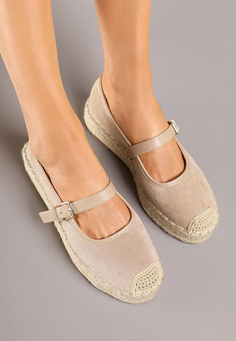 Ciemnobeżowe Espadryle z Plecionką i Paskiem Fevolise