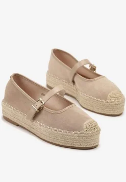 Ciemnobeżowe Espadryle z Plecionką i Paskiem Fevolise