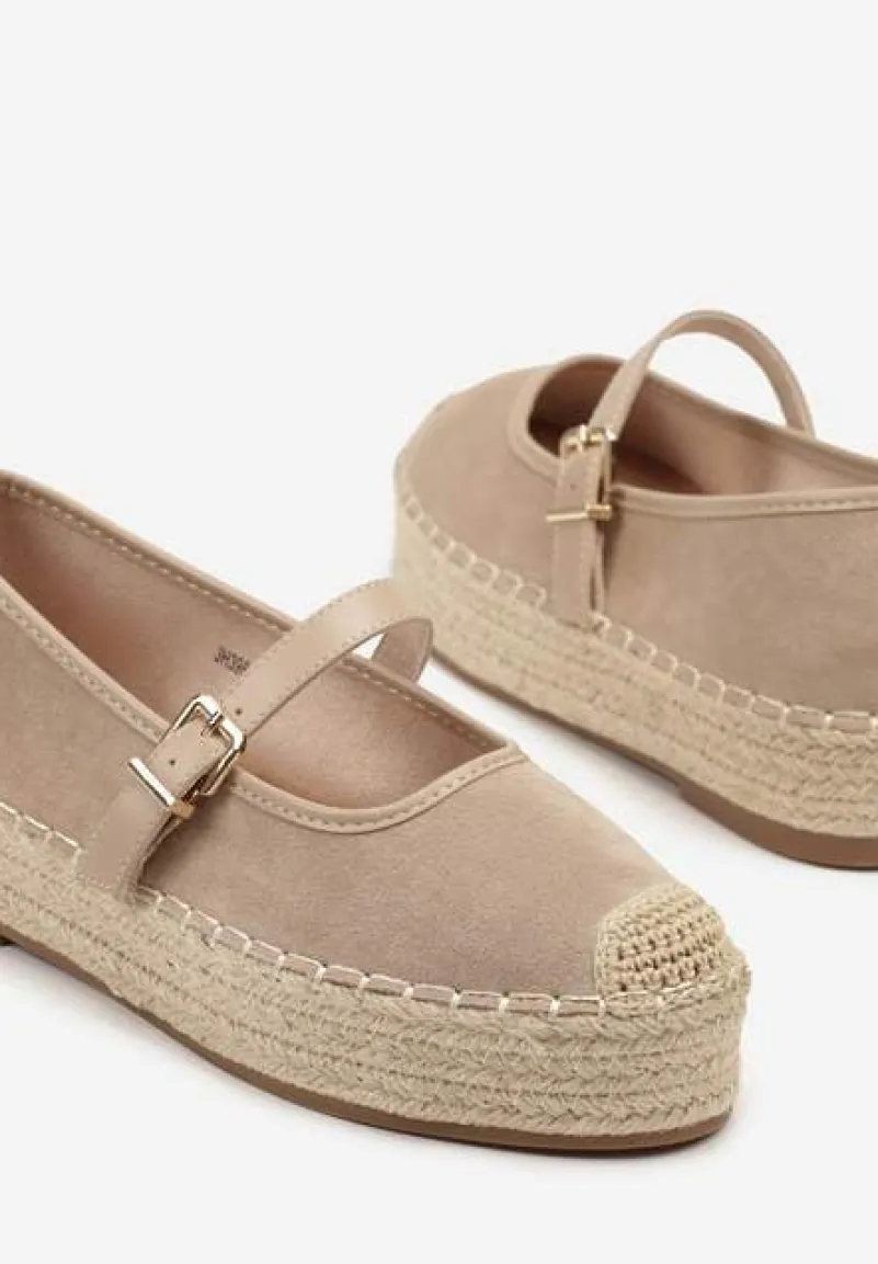 Ciemnobeżowe Espadryle z Plecionką i Paskiem Fevolise