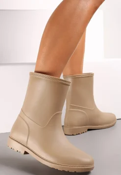 Ciemnobeżowe Gumowe Kalosze do Łydki Pirena