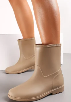 Ciemnobeżowe Gumowe Kalosze do Łydki Pirena