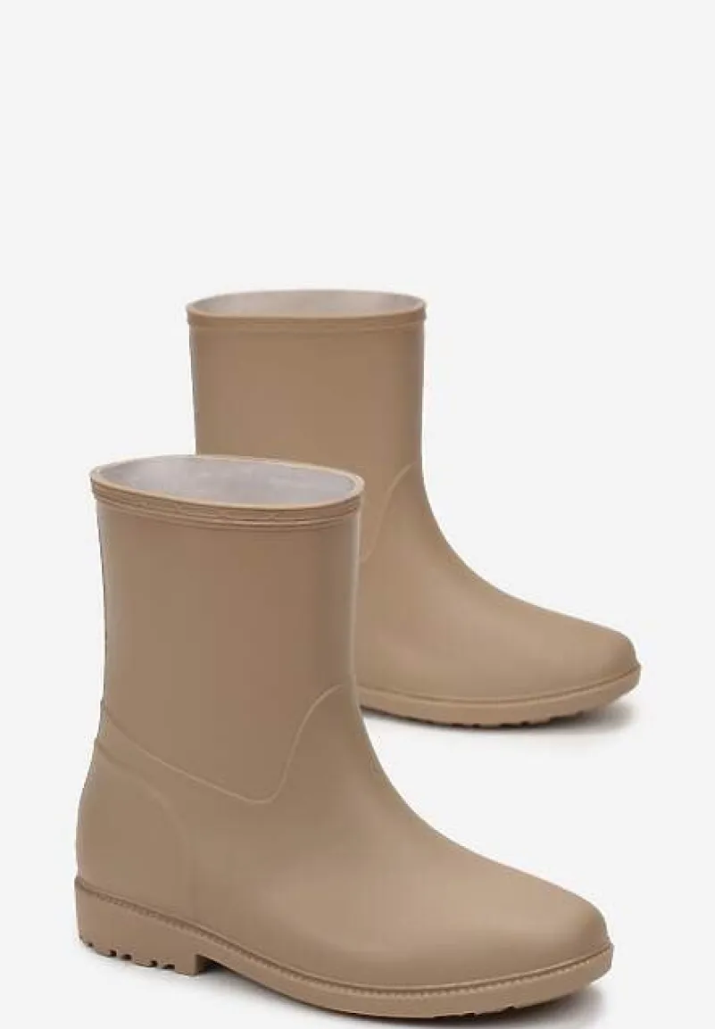 Ciemnobeżowe Gumowe Kalosze do Łydki Pirena