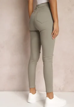 Ciemnobeżowe Jeansy Skinny z Wysokim Stanem Yholo