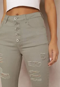 Ciemnobeżowe Jeansy Skinny z Wysokim Stanem Yholo