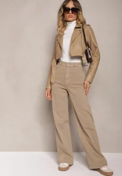 Ciemnobeżowe Jeansy Szerokie Phririope