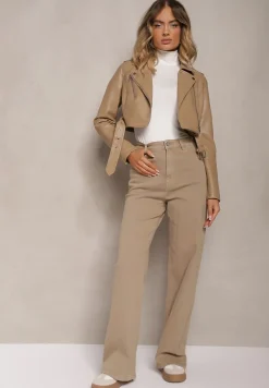 Ciemnobeżowe Jeansy Szerokie Phririope